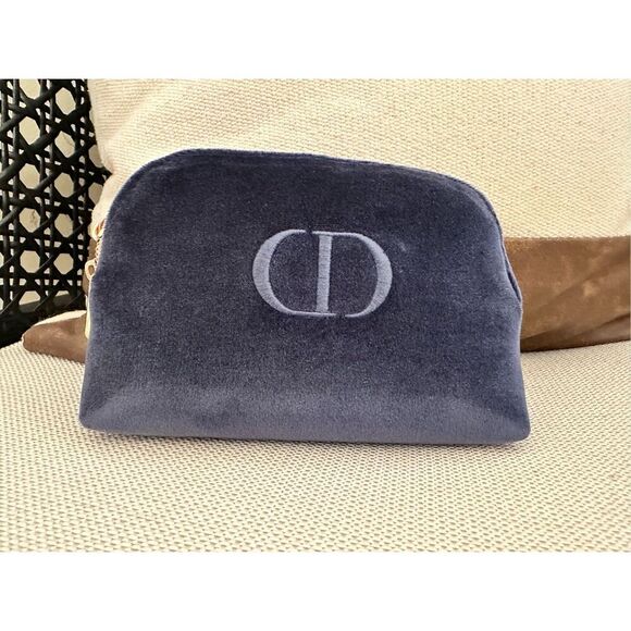 Dior Handbags - Christian Dior Navy Blue and Gold Velvet Makeup Bag New